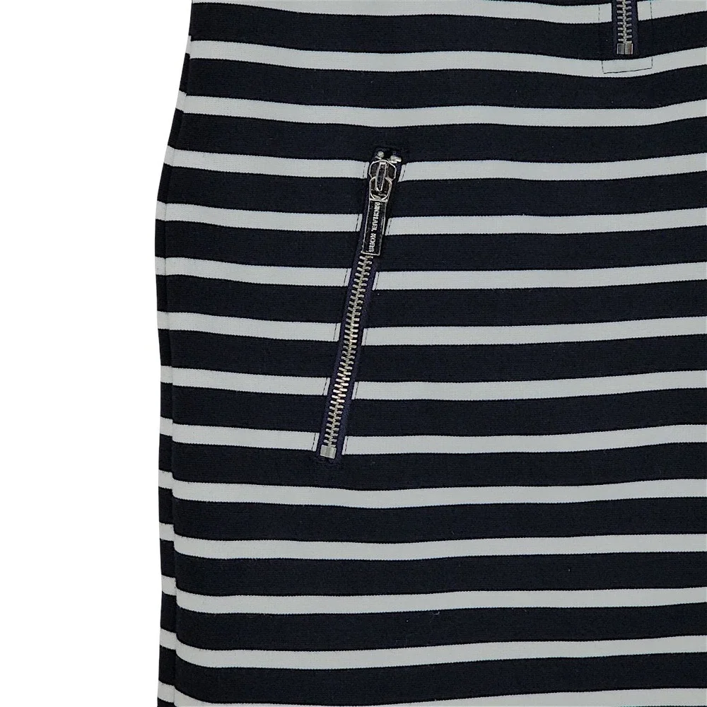 Michael Kors Striped Dress S Nautical Navy Blue White Zip Front Hamptons Preppy